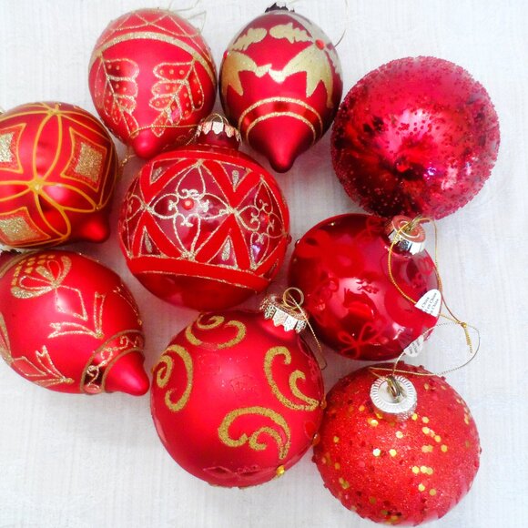 Christmas Glass Ornaments Hand Decorated Set (9 piece)- NEW - Picture 5 of 15